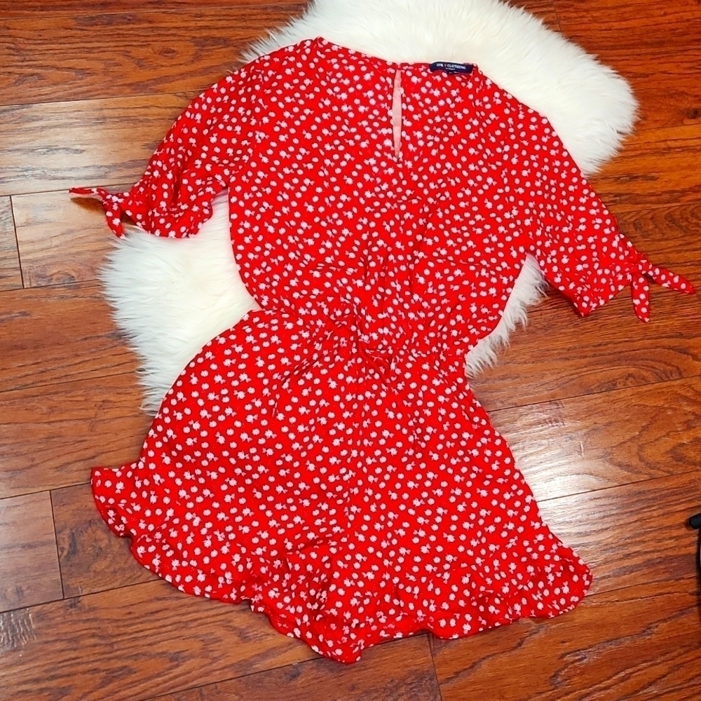 Red Floral One Clothing Surplice Boho Ruffle Romper